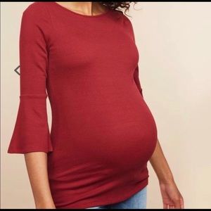 3/4 Sleeve Red Rib Knit Maternity Shirt